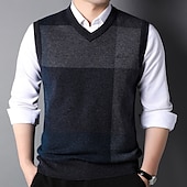 رخيصةأون سترات وبلايز النخبة للرجال-رجالي سترة سترة متماسكة V-neck مراجعة النمك منقوش V رقبة تريكو أنيق مدرسة رسمي ملابس الربيع الخريف أخضر داكن رمادي فاتح S M L