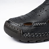 cheap Casual Sandals-Men&#039;s Brown Leather Slip-On Sandals with Perforated Detailing and Stretch Panels – Comfortable and Stylish for Casual Wear, Outdoor and Summer Activities