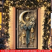 tanie Wakacyjne tkaniny-Ramadan Mubarak Dekoracje Drzwi Osłony Drzwi Eid Księżyc Dekoracja Tkaniny Drzwi Zasłona Dekoracja Tło Wnętrze/Zewnętrze Baner Drzwi Przednich Z Domu Wiejskiego