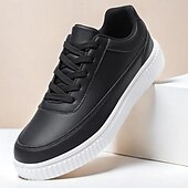 economico Casuale-sneakers da uomo in similpelle nera con suola ammortizzata, comodo design con lacci per un uso casual e quotidiano