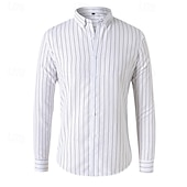 preiswerte Herrenhemd zum Knöpfen-Herren Hemd Sommerhemd Lässiges Hemd Knopfhemd Schwarz Weiß Rote Marineblau Blau Langarm Streifen Kargen Urlaub Hawaiianisch Button-Down Bekleidung Polyester Modisch Brautkleider schlicht Komfortabel