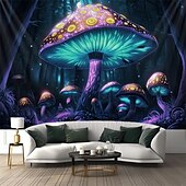 お買い得  ブラックライトタペストリー-ブラックライト タペストリー グローインザダーク グローパーティー UV 反応 トリッピー ミスティ キノコ 自然風景 吊り下げタペストリー 壁アート 壁画 リビングルーム 寝室