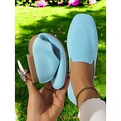 Недорогие Женская обувь на плоской подошве-Кроссовки Flyknit с мягким трикотажным верхом, повседневный стиль и складная амортизирующая подошва для комфортной летней носки и повседневных занятий