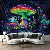 رخيصةأون Tapestries Blacklight-بساط تحت الضوء الأسود يتلألأ في الظلام حفلة تتلألأ تحت الضوء الأسود فطر ضبابي غريب الجبال طبيعة بساط فني لتزيين غرفة المعيشة أو غرفة النوم