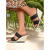 cheap Vacation Sandals-Red Woven Slide Sandals for Women – Stylish Wedge Heel, Summer Beach &amp; Casual Outdoor Footwear