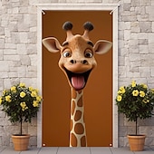 tanie Okładki drzwi-Zabawne Zwierzęta Dekoracje Drzwi Pokrycia Drzwi Giraffe Gobelin Zasłona Drzwi Dekoracja Tło Wewnątrz/Zewnątrz Baner Drzwi dla Domku Wiejskiego