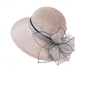 cheap Party Hats-Women Organza Kentucky Derby Hat Fascinators Bucket Bowler Hat for Tea Party Bridal Wedding Church Dress Hat Sun Cap