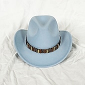 preiswerte Partykappen-Metallgürtel Western Cowboyhut Herren Herren Damen Jazz Cowboyhut mit Leder breiter Krempe Glockenhut Kirche Sombrero Cowgirl