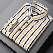 preiswerte Button-Down-Hemden für Herren-Herren Hemd Oberhemd Knopfhemd Streifen Hochzeit Party Hellblau Marineblau + Weiß Schwarz Weiß Langarm Kargen Frühling Herbst Bekleidung Knopf