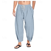 baratos Clássico-Homens Calças de linho Calça verão Calças de praia Calças Harem Bolsos Com Cordão Cintura elástica Tecido Conforto Respirável Mimolet Férias Diário Feriado Havaiana Boho Azul Céu Preto