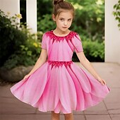 cheap 3D Flower Dress-Easter Girls&#039; 3D Graphic Flower Dress Short Sleeve Summer Spring Vacation Daily Holiday Princess Beautiful Sweet Kids 4-12 Years Casual Dress A Line Dress Knee-length Regular Fit
