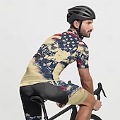 abordables Maillots pour hommes-Homme Maillot Velo Cyclisme Manche Courte Cyclisme Tee-shirt Maillot avec 3 poches arrière VTT Vélo tout terrain Respirable Séchage rapide Conception anatomique Mèche Rouge Kaki Drapeau National Des