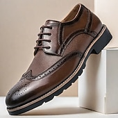 levne Formální-pánské hnědé brogue boty s robustní podrážkou, klasický šněrovací design, ležérní styl pro outdoorové i každodenní nošení