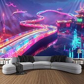 זול שטיחי קיר של Blacklight-שטיח קיר בלאק לייט ש glow in the dark מסיבת אור כימית טוטם בוהמייני פניקס גלקסיה מעורפלת תלויה אומנות קיר מורה לחדר מגורים חדר שינה