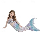billiga Mermaid Baddräkt-Barn Flickor Badkläder för sjöjungfrun Baddräkt Helgdag Strand Vågar Semester Tropisk Baddräkter 4 år + Sommar Gul Rodnande Rosa