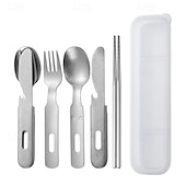 economico Cucina da campeggio-set di posate vintage in acciaio inox - set di utensili portatili per esterni con borsa per il trasporto - perfetto per picnic, campeggio e viaggi