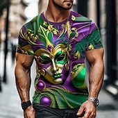 abordables T-shirt 3D homme-Mardi Gras Homme Masque T shirt Manche Courte T-shirt 3D effet Col Ras du Cou Chemise Design Décontractées Soirée Vacances Violet Eté Printemps Vêtement Tenue S M L XL XXL XXXL