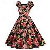billige Outfits-Set 1950s Retro Vintage Rockabilly Tea Length Knee Length Dress Petticoat Tea Dress with Accessories Floral Fit &amp; Flare Swing Fancy Dress Women's Christmas Carnival New Year Revival Tea Party Adults'