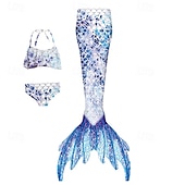 billiga Mermaid Baddräkt-Barn Flickor Badkläder för sjöjungfrun Baddräkt Helgdag Strand Vågar Semester Tropisk Baddräkter 4 år + Sommar Vit Gul