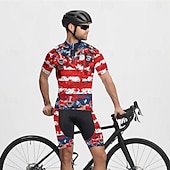 abordables Maillots pour hommes-Homme Maillot Velo Cyclisme Manche Courte Cyclisme Tee-shirt Maillot avec 3 poches arrière VTT Vélo tout terrain Respirable Séchage rapide Conception anatomique Mèche Rouge Kaki Drapeau National Des