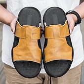 abordables Sandales habillées-sandales décontractées à enfiler en cuir jaune pour hommes avec détails cloutés, chaussures d&#039;extérieur confortables pour l&#039;été