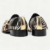 baratos Sapatos Sociais Elementares-Mocassins em Couro de Vaca Premium Masculinos com Padrão de Zebra Ousado e Design de Dupla Fivela com Ponta Dourada–Calçados Estilosos e Confortáveis para Ocasiões Formais e Fashion-forward