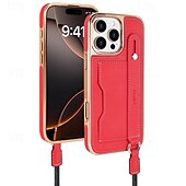 abordables Coques iPhone-Coque de téléphone pour iPhone 16 Pro Max Plus iPhone 15 Pro Max Plus iPhone 14 13 12 Pro Max Plus coque arrière avec support avec lanière avec bracelet rétro TPU plaqué
