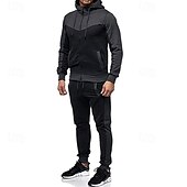 cheap Men&#039;s Tracksuit &amp; Hoodie-Men&#039;s Workout Set Tracksuit Full Zip Hoodie Hoodie &amp; Pants Outfit Set Hoodie Hooded Outdoor Daily Sports Pocket Drawstring 2 Piece Color Block Black White Red Polyester Activewear Classic Casual