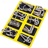 cheap Party Supplies-Metal Puzzle Game Set Educational Toy Game Unlock Iron Chain Toy Unlock Link Game Magic Toy Party Nine-Ring Puzzle Intelligence Buckle Lock Kongming Lock halloween christmas gift