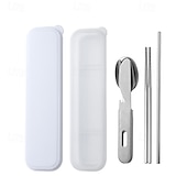 economico Cucina da campeggio-set di posate vintage in acciaio inox - set di utensili portatili per esterni con borsa per il trasporto - perfetto per picnic, campeggio e viaggi