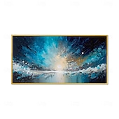cheap Landscape Paintings-Handmade Oil Painting Canvas Wall Art Decoration Modern Abstract Sunrise Blue Ocean Landscape for Living Room Home Decor Rolled Frameless Unstretched Painting