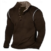 preiswerte Basic-T-Shirts-Herren T-Shirt mit Knöpfen T Shirt Henley Hemd T-Shirt Langarm Henley Frühling Herbst Einfach Mode Designer Basic Patchwork Urlaub Straße Ausgehen Dunkel Braun Schwarz Dunkelblau Top T-Shirt für