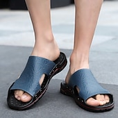 preiswerte Lässige Sandalen-lässige braune Slide-Sandalen für Herren mit Krokoprägung und strapazierfähiger Gummisohle – bequeme Outdoor-Schuhe für Sommer, Strand und Alltag