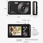 abordables Cámara y fotografía-Cámara de vídeo digital compacta de bolsillo para cine, con enfoque automático, 64 MP, 4K, detección de rostros, zoom de 18x de 2,4 pulgadas, batería recargable de 650 mAh
