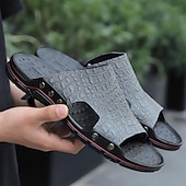 preiswerte Lässige Sandalen-lässige braune Slide-Sandalen für Herren mit Krokoprägung und strapazierfähiger Gummisohle – bequeme Outdoor-Schuhe für Sommer, Strand und Alltag