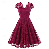 levne Šaty-Elegantní 50. léta Retro Ke kolenům Šaty A-Line šaty Čajové šaty Krajka A-Linie Dámské Vánoce Karneval Nový rok Maturita Denní nošení loučení se svobodou nevěsty Dospělé Šaty pro návrat domů Léto