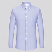 billiga Button Down-skjortor för män-Herr Skjorta Knapp upp skjorta Randig Bröllop Fest Vit Marinblå Blå Himmelsblå Långärmad Kavajslag Höst Vinter Kläder Fleece