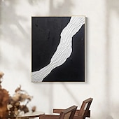abordables Peintures natures mortes-grande peinture abstraite texturée 3D blanche et noire faite à la main, peinture à l&#039;huile abstraite texturée 3D peinte à la main, décoration murale moderne, œuvres d&#039;art pour bureau, décoration