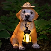 cheap Landscape Lights-Solar-Powered Dog Statue Light with Retro LED Lantern - Outdoor Garden Decor for Patio, Porch, Balcony, Holiday Decoration