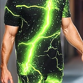 cheap Men's Printed Tees sets-Men's Lightning 2pcs Tees sets Summer Tops Short Sleeve Short Pants Crew Neck Sport Casual Outdoor Sport Daily 3D Print Summer Green