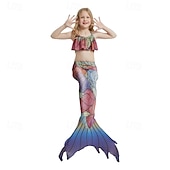 billiga Mermaid Baddräkt-Barn Flickor Badkläder för sjöjungfrun Baddräkt Helgdag Strand Vågar Semester Tropisk Baddräkter 4 år + Sommar Vit Gul