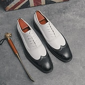 cheap Formal-Men&#039;s Classic Wingtip Brogue Oxford Shoes – Two-Tone Formal Dress Shoes with Perforated Detailing for Business and Wedding Attire