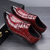 economico Formale-scarpe stringate in similpelle con motivo coccodrillo bordeaux da uomo, eleganti calzature formali per lavoro, matrimoni e occasioni speciali