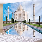 baratos tapeçaria de paisagem-Tapeçaria de Parede do Taj Mahal Paisagem Grande Tapeçaria Mural Decoração Fundo Fotográfico Cobertor Cortina Decoração para Casa Quarto Sala de Estar