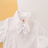 abordables Costume formel pour garçon-3 Pièces Costume de Porteur d&#039;Alliance  Garçon Enfants Bébé Chemise &amp; Pantalon Ecole Formel Soirée basique Décontractées Doux Couleur unie Col en V Blanche Coton