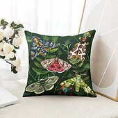 baratos estilo floral e plantas-Capa Decorativa de Almofadas de Insetos Florais 1PC Capa de Almofada Quadrada Macia para Sofá do Quarto Sala de Estar Primavera Verão