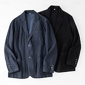 abordables Vêtements d&#039;extérieur élites pour hommes-Homme Veste blazer École Formel Mariage Élégant Chaud Printemps Automne Lin Couleur Unie Épaissir Boutonnage simple deux boutons veste Noir bleu marine