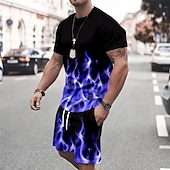 ieftine Seturi tricouri imprimate pentru bărbați-Bărbați Geometică 2 buc Seturi de tricouri Topuri de vară Manșon scurt Pantaloni scurti Stil Nautic Sport Casual În aer liber Vacanță sportiv Imprimare 3D Vară Violet Albastru ou de Măcăleandru Verde