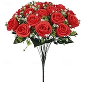abordables Cadeaux-Cadeaux de Noël pour les femmes Maman Elle bouquet de roses artificielles en soie jaune réaliste de 18 pcs - décoration intérieure cadeau pour amis et famille - parfait pour la Saint-Valentin Noël
