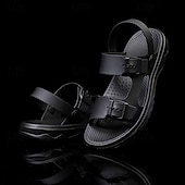 cheap Vacation Sandals-Men's Black Sport Sandals with Adjustable Buckle Straps, Comfortable Design for Outdoor, Casual and Summer Activities